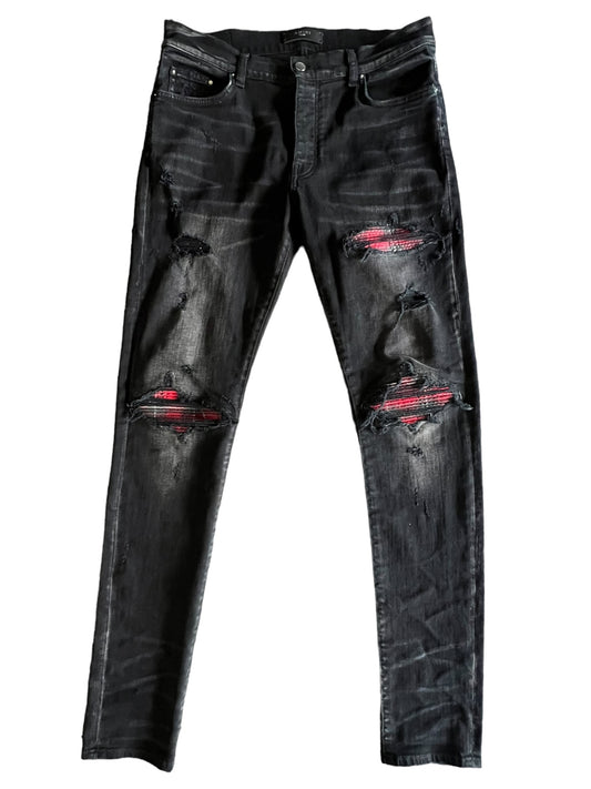 Amiri Mx1 Black/Red Plaid Jeans pre-owned Size 34