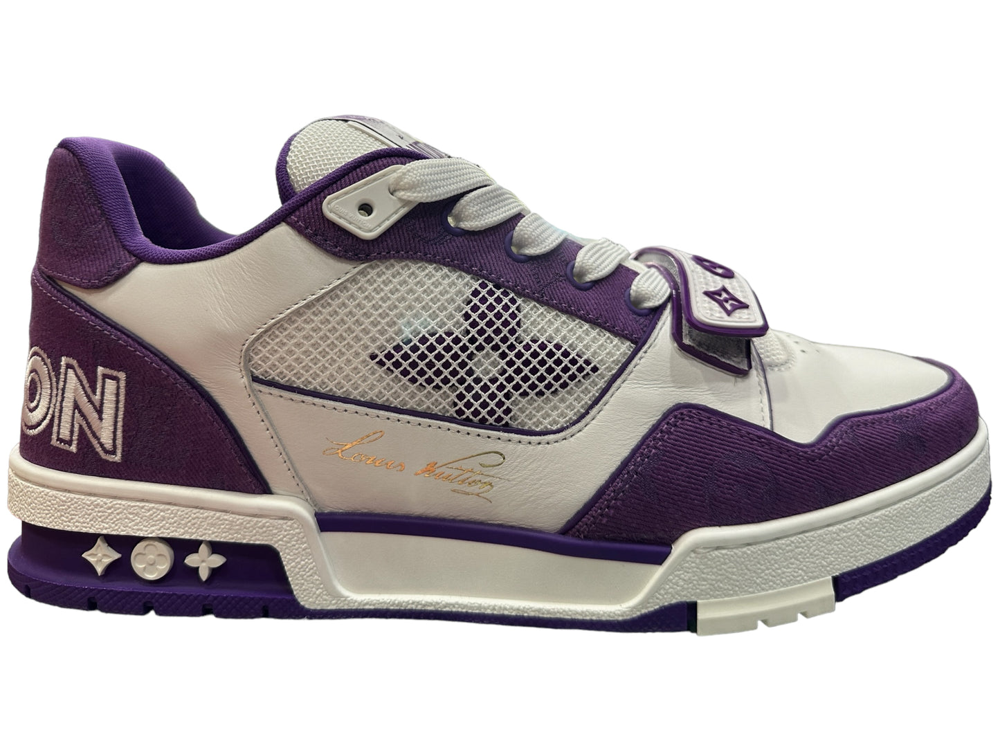 Louis Vuitton Denim Monogram LV Trainer Sneakers - Purple Sneakers