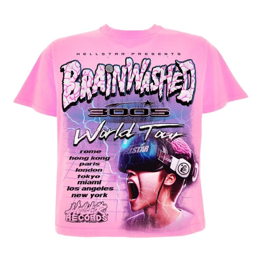 Hellstar Studios Brainwashed World Tour Short Sleeve Tee Shirt Pink