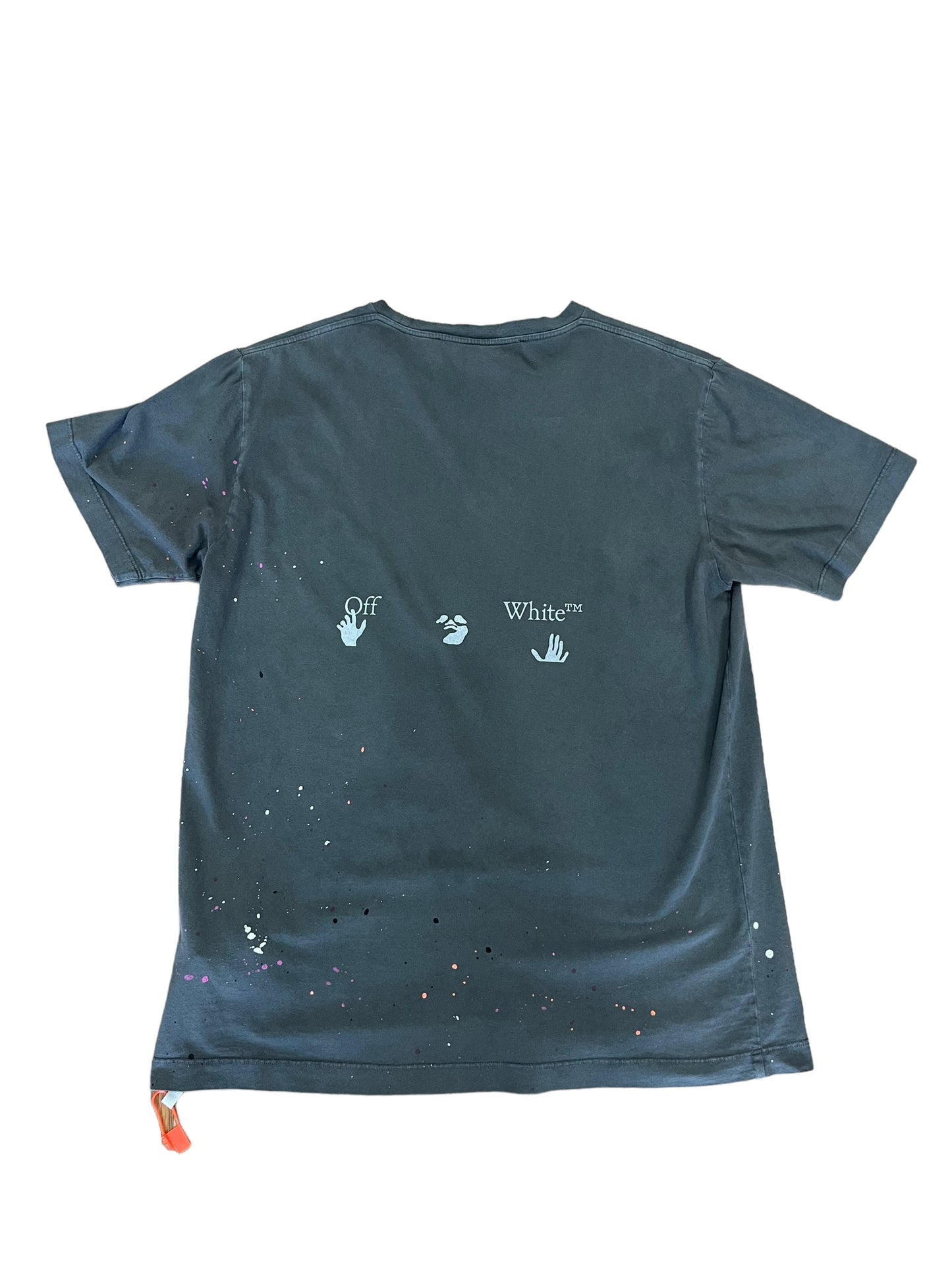 OFF-WHITE Paint Splatter Print T-Shirt Khaki Brown Size L